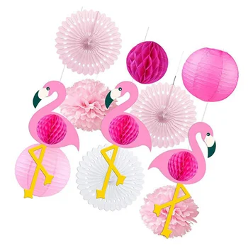 

11 Pcs Lovely Pompom Paper Fan Set Party Supplies for Wedding Birthday
