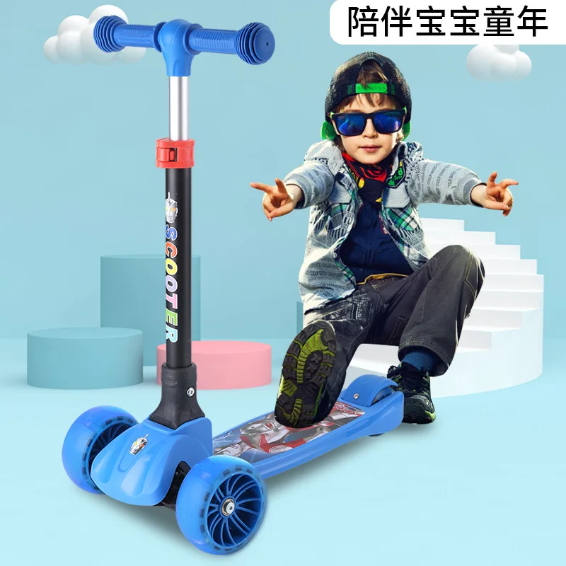 

New scooter children foldable three-in-one multi-function aluminum alloy flash foot four-wheel scooter kids bike