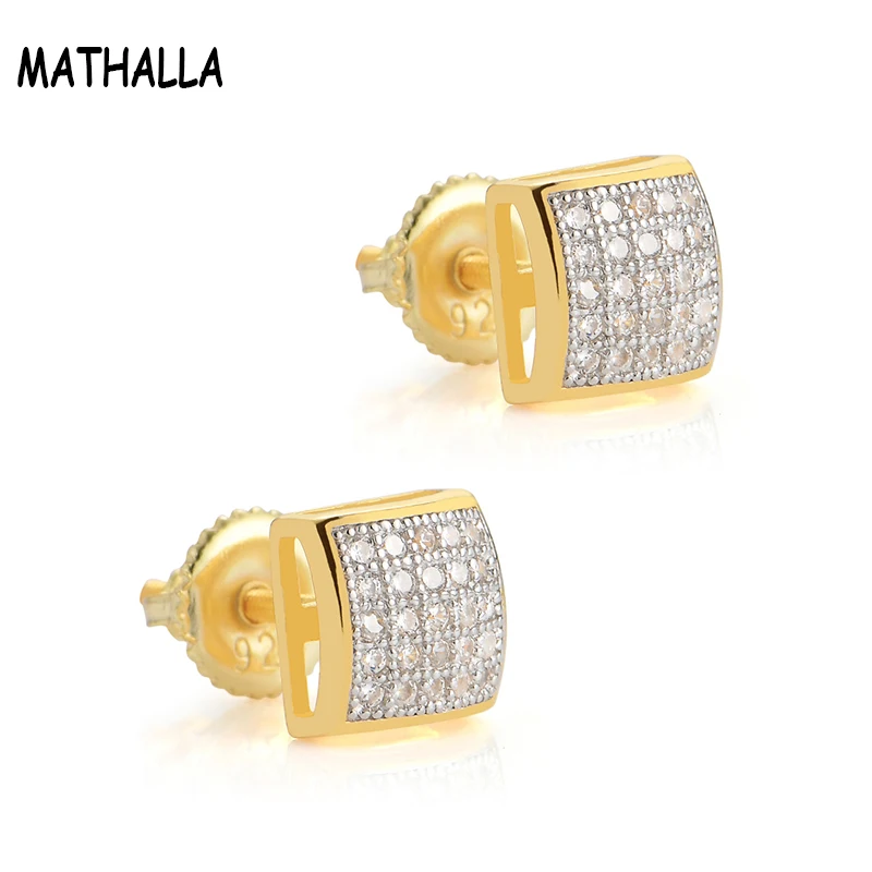 

MATHALLA Hip Hop Earrings Gold/Silver Iced Micropavé CZ Stone Square Stud Earrings Men Women Fashion Stud Earrings