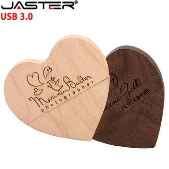 

JASTER wooden USB 3.0 flash drive heart pen drive U disk 4GB 8GB 16GB 32GB 64GB 128GB free shipping for Christmas gifts