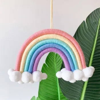 

INS Nordic Hand Woven Cloud Rainbow Pendant For Kids Room Decorations Baby Bed Tent Hanging Ornaments Nursery Decor Photo Props