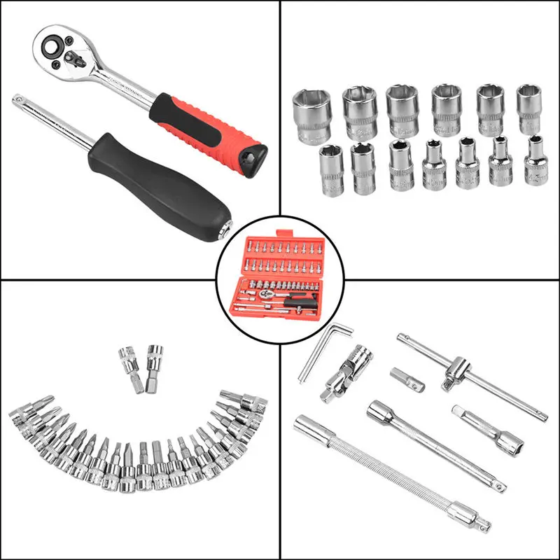 

46pcs/set Carbon Steel Combination Hand Tool Set Wrench Socket Spanner Screwdriver Household Motorcycle Car Repair Tool Set