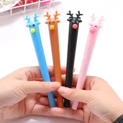 Bolígrafo de Gel para estudiantes, suministros de escritura, decoración creativa de negocios, punta delgada de 0,5mm, forma de alce de dibujos animados