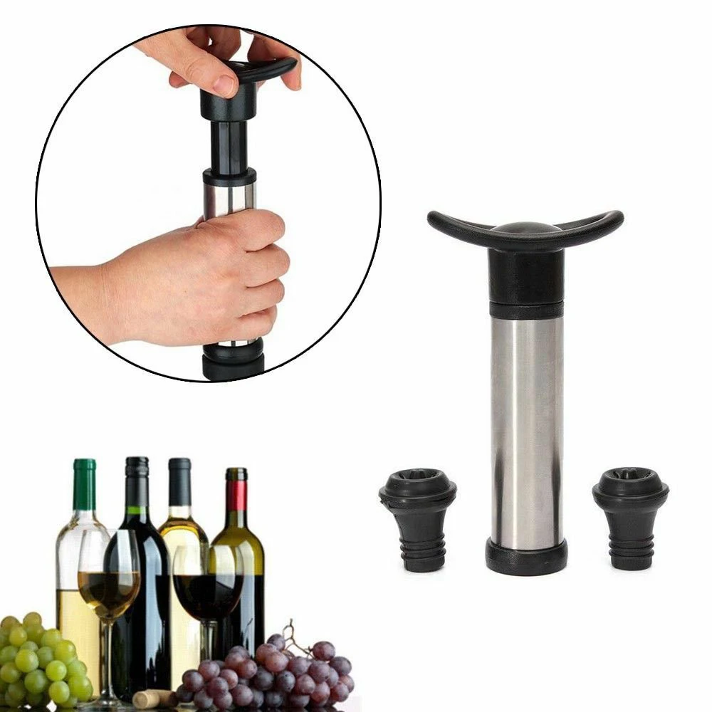 Vacuum Sealed Wine Champagne Bottle Sealer Pump + 2 Stoppers Home Bar