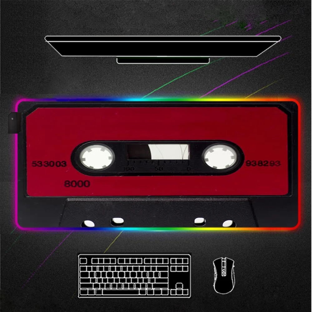 

Retro Record Cassette Mat Gloway MousePad Led Deco Gaming Lights Slipmat Rgb Rug Play Mat with Backlight Pc Gamer Cool Mouse Pad