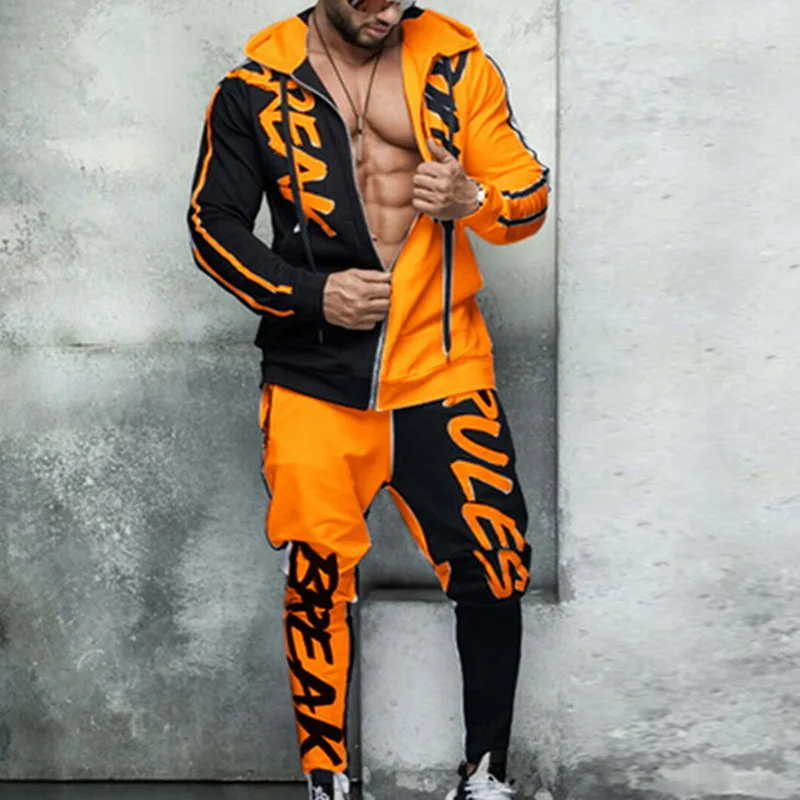 Мужской комплект с буквенным принтом, комплект из двух предметов, мужской спортивный костюм, повседневные осенние толстовки, спортивная толстовка+ штаны, комплекты, спортивный костюм с буквенным принтом
