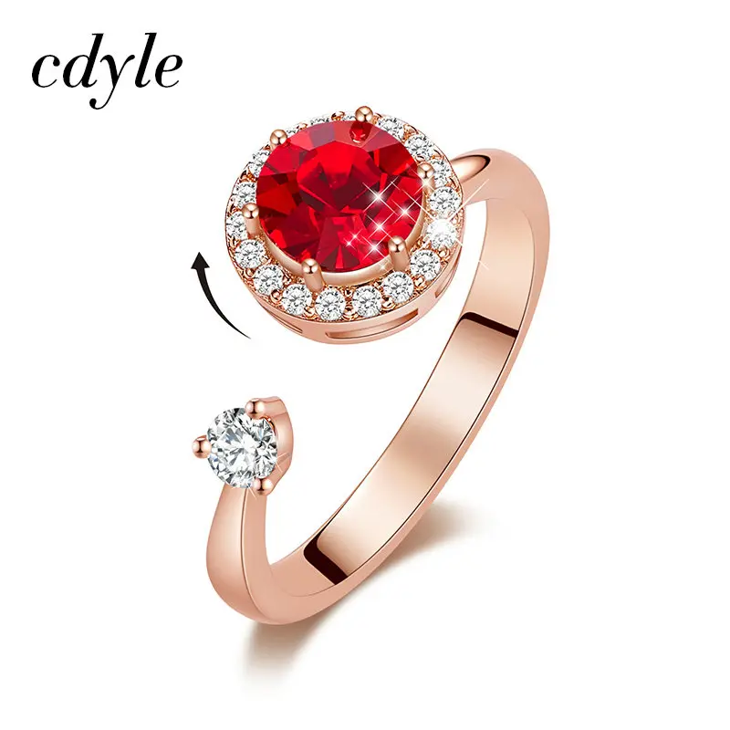 Tanie Cdyle kobiety złoty pierścionek ozdobiony kryształem z Swarovski 12 kolorów Birthstone okrągły otwarty pierścień biżuteria akcesoria