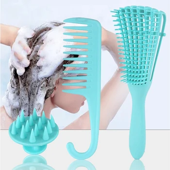 

Hair Brush, Hair Comb and Soft Silicone Scalp Massage Shampoo Brush Set for Detangling and Styling