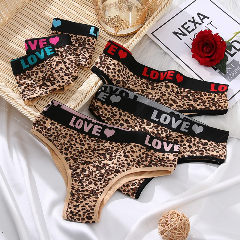 BZEL New Fashion Women's Panties Leopard Cotton Underwear Sexy Letters Waist Briefs Elastic Breathable Underpants Sweet Lingerie high cut bikini underwear