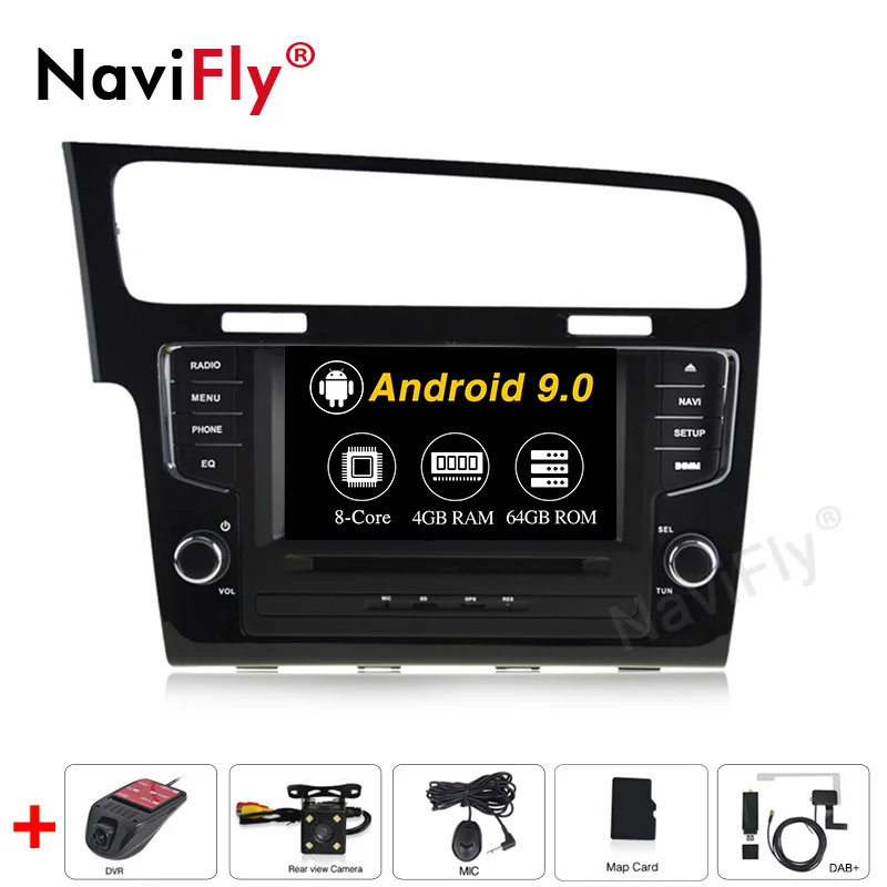 NaviFly 7 дюймов Android 9,0 Восьмиядерный автомобильный dvd-плеер радио для Volkswagen Golf 7 2013 Автомобильная Мультимедийная Поддержка wifi BT gps - Цвет: 4G RAM 64G ROM