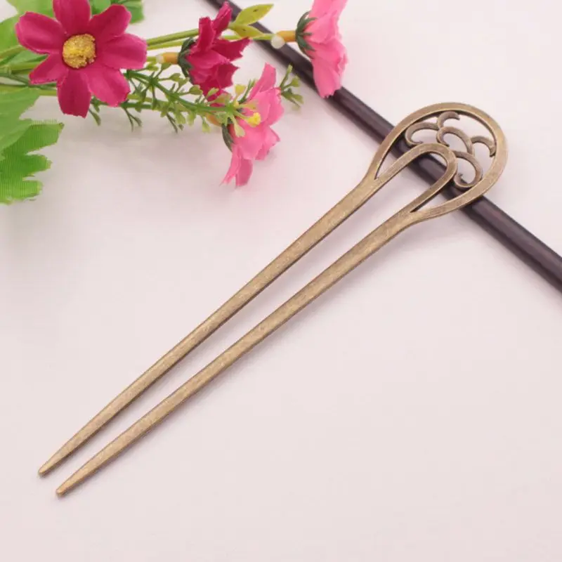 Womens U-Shaped Metal Long Hair Fork Hollow Out Antique Vintage Decorative Stick Hairpin Updo Chignon Barrettes DIY Bookmark