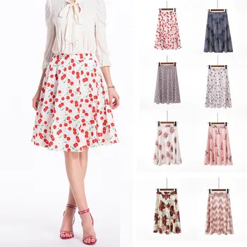 

2020 New Flower Print Skirts Womens Casual Clothes Mid-length Skirts Jupe Femme Digital Print Pleated Skirt Spodnica Jupe #C12