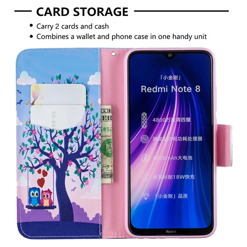Раскрашенный кожаный флип-чехол для Xiaomi redmi Note 8T Чехол-книжка Xiomi redmi Note 8 Pro Чехол