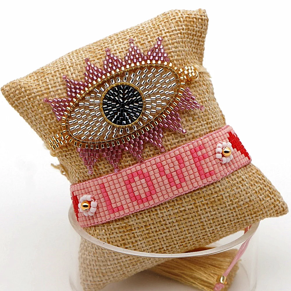 Go2boho MIYUKI Joyeria браслет женский розовый любовь Pulseras Mujer 3D Сердце сглаза браслеты цветок кисточкой ювелирные изделия ручной работы
