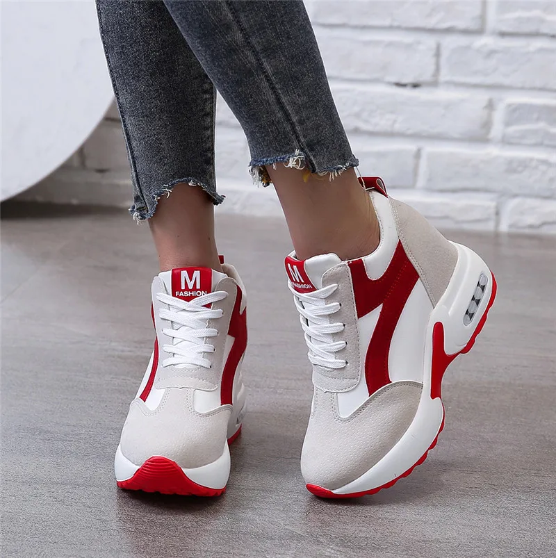 women sneakers thick soled sports shoes high heels 8cm inside