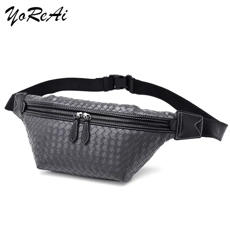 

YoReAi New Men Fanny Pack Teenager Fashion PU Leather Waist Packs Male High Capacity Shoulder Belt Bag Travel Phone Pouch Bags