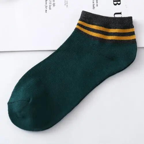 Green D 5 пар/лот = 10 шт., летние женские хлопковые носки с невидимыми полосками, женские короткие носки в полоску с параллельными полосками для колледжа - Цвет: Green D