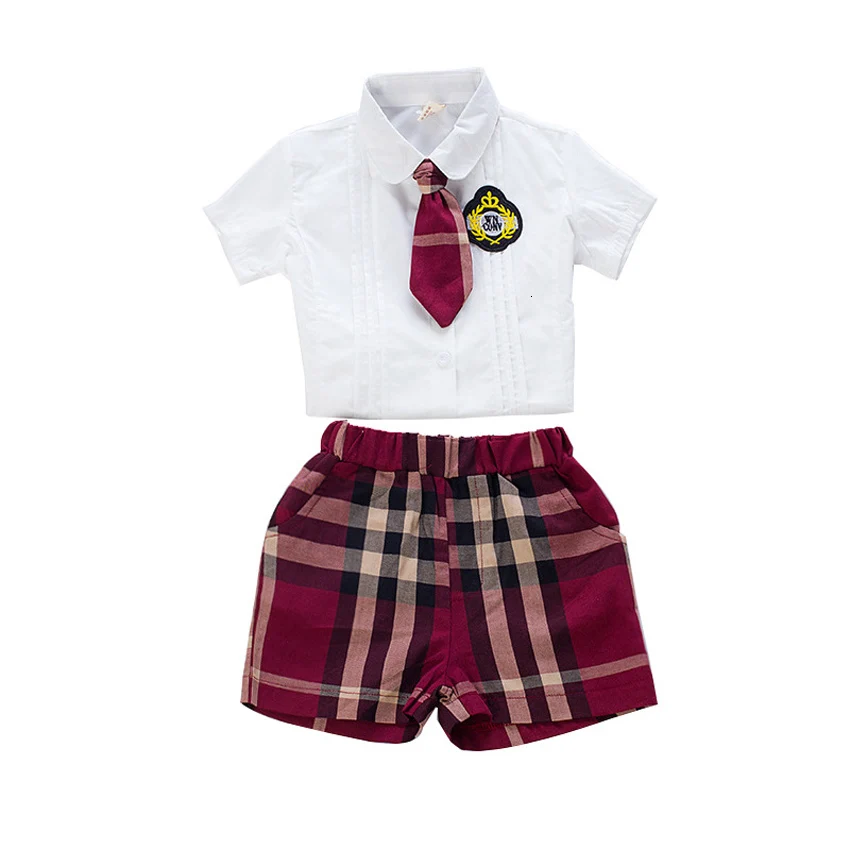 Boy set 90-130 см, клетчатая юбка Милая японская Корейская версия, унисекс, Детская школьная форма для мальчиков и девочек, одежда для сцены, танцевальные костюмы - Цвет: Boy set