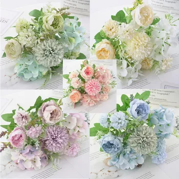 Beautiful Artificial Silk Fake Flowers Wedding Valentines Bouquet Bridal Decor Fakeflowers for Home ceremony Decoration indoor