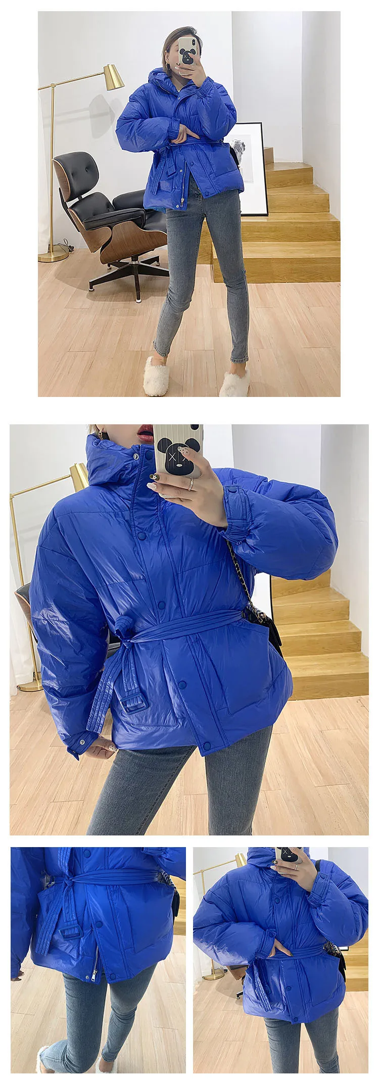 fahion Down Women Parka Winter hooded with belt Thick Warm light down jacket Female overcoat Parkas Casual Solid Coats Y70