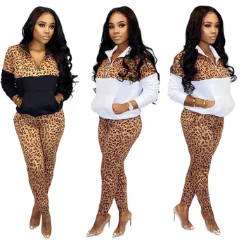 

2019 new explosion style temperament commuting stitching leisure suit European and American leopard print long sleeve suit