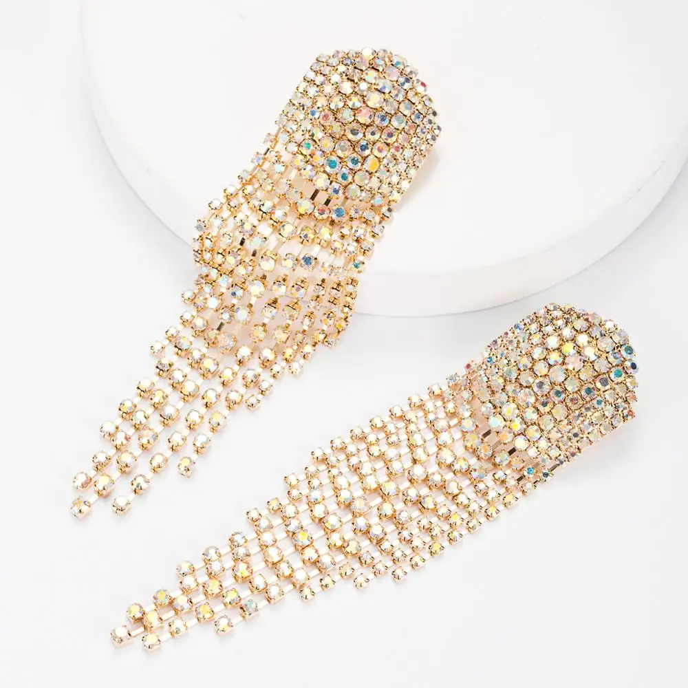 

Classic Convex AB color Women Earrings Pendants Golden Long Jewellery Crystal Charm Korea simple Retro