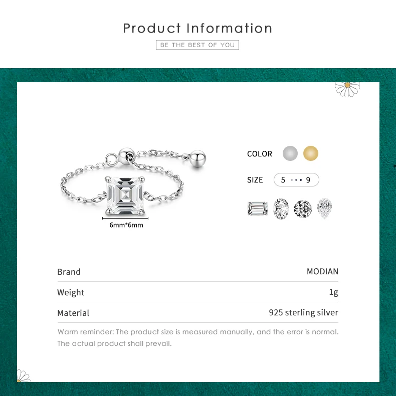 Silver Rings 5 Style Clear CZ Link Chain 925 Sterling Silver Adjustable Charm Gold Color for Women Wedding