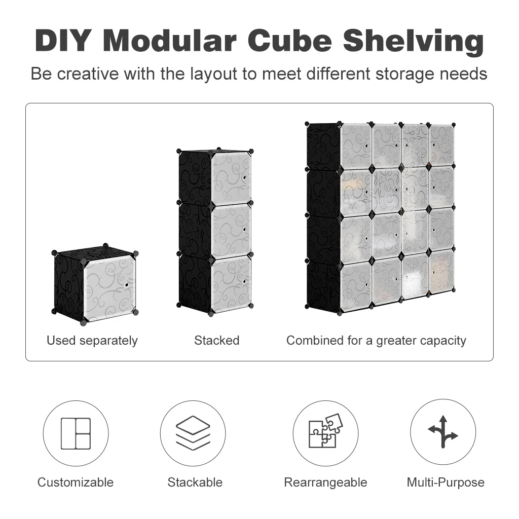 LANGRIA 16-Cube DIY модульный органайзер для хранения, стеллажи, шкаф, черный и белый Embo