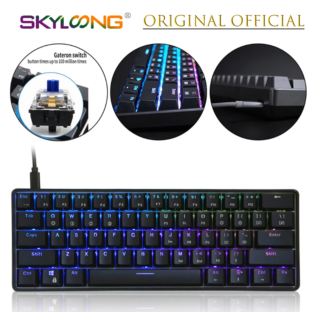 GK61 61 клавиша механическая клавиатура USB проводной светодиодный подсветкой ось