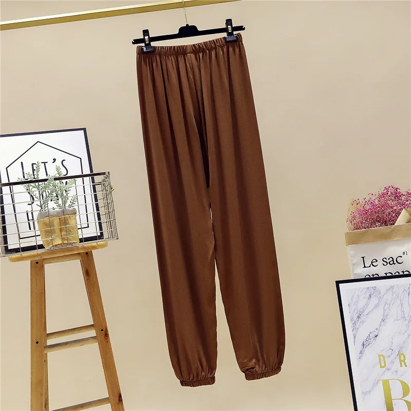 AMOR LIVE многоцветные эластичные крутые женские штаны-шаровары с высокой талией, свободные штаны, повседневные летние брюки - Цвет: Dark brown