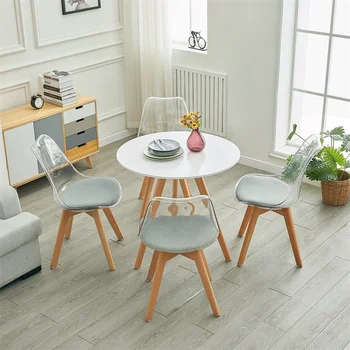 

Dining Table and Chair Set Round Dining Table Transparent Dining Chairs Set of 4/2 Wooden Legs for Dinng Room, Apartment