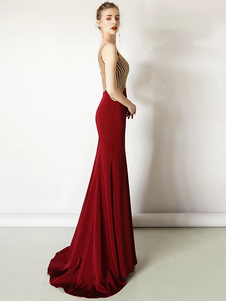 Vestido de festa бордовое вечернее платье Русалочки длинное Обтягивающее Платье De Soiree Формальные Вечерние платья Элегантное Вечернее Платье 2020