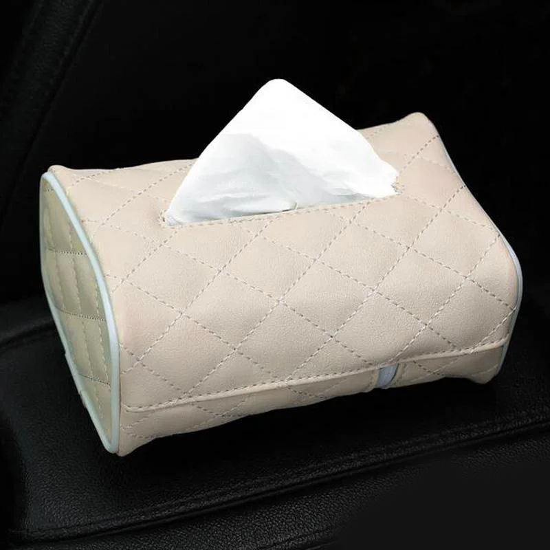 

1pc Auto Car Seat Back Beige Napkin Tissue Paper Box Holder Storage 16.5x11x7cm