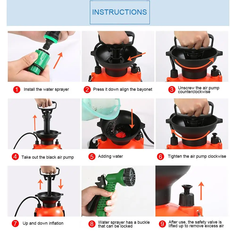 Acampamento ao ar Banho de Flores de Lavagem de Carro de Rega Pulverizador para Viagens Portátil Chuveiro Livre Multi-função Pequeno Pulverizador 5l - 8l 16 Livre Multi-Função Banho de Flores de Lavagem