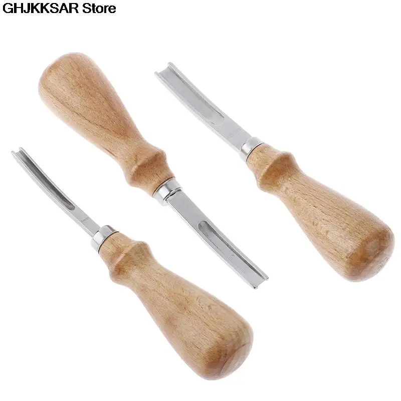 Practical DIY Leather Craft Edge Beveler Skiving Beveling Knife Cutting Hand Craft Tool with Wood Handle A4mm A6mm A8mm