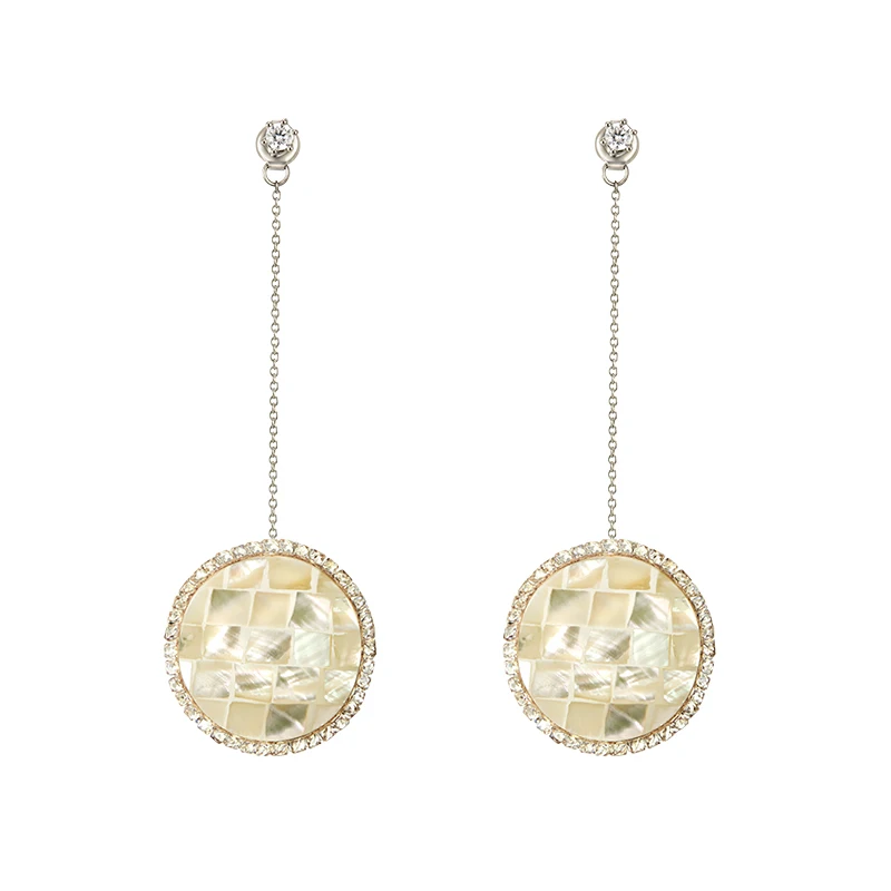 

Bright drill mosaic shell wafer Shijia crystal long earring earrings new fashion