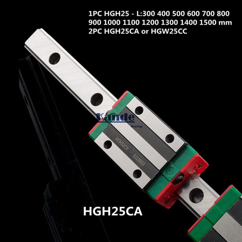 Точность рельсовые 1 шт. HGH25 линейной направляющей+ 2 шт. HGH25CA блок или HGW25CC Фланец Блок L 300 400 500 600 700 800-1500 мм для станка с ЧПУ