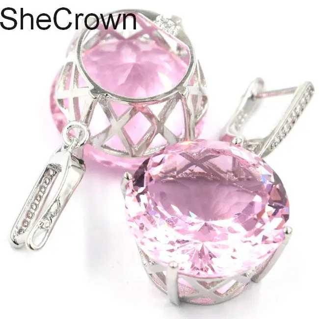 SheCrown большой круглый драгоценный камень 20x20 мм розовый кунцит женские вечерние серебряные серьги 38x20 мм