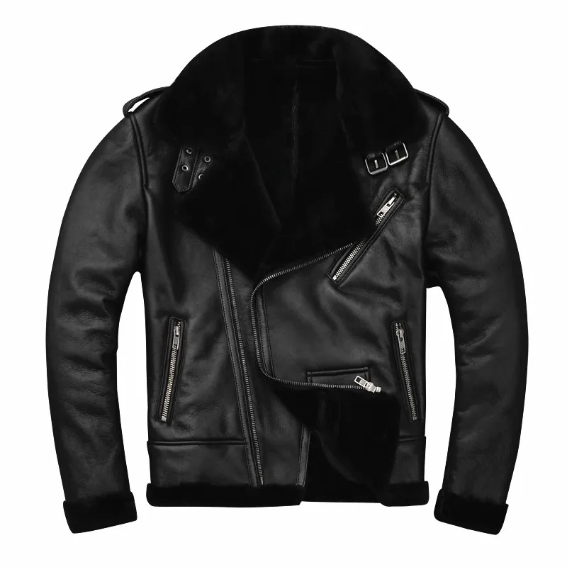Seveyfan Men Genuine Sheep Fur Shearling Jacket Winter Real Fur Coat Black Slim Motorcycle Biker Leather Jacket for Male R3389 Seveyfan Men Genuine Sheep Fur Shearling Jacket Winter Real Fur Coat Black Slim Motorcycle Biker Leather Jacket for Male R3389