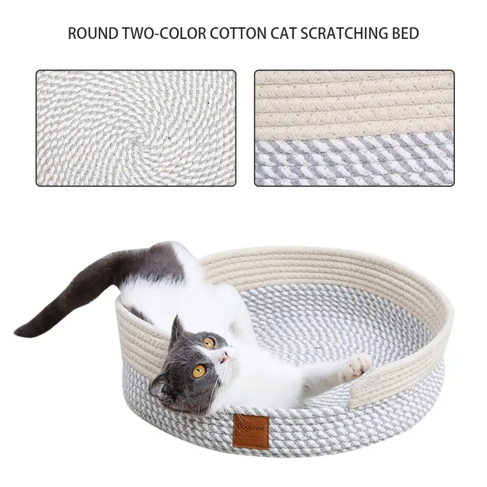 Pet Cat Dog Soft Warm Nest Kennel Bed Cave House Sleeping Bag Mat Pad Tent Pet Cotton Thread Weaving Basket Round Pet Cat Bed