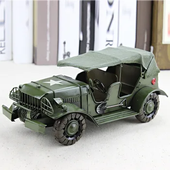 

25x12x11cm Tin Metal Vintage Car Model World War II Willis for Jeep Army Memorial Autos De Juguete Toys for Children Adults