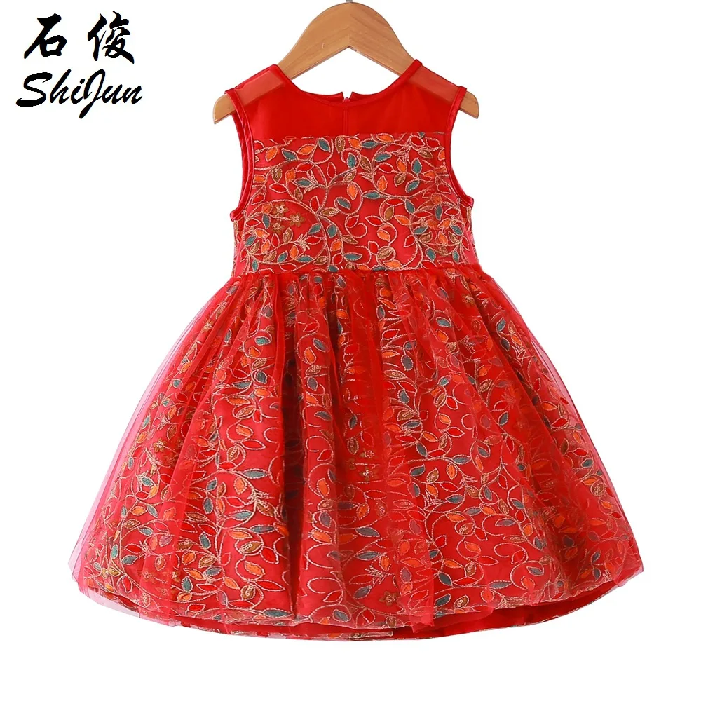 

Shi jun Brand New Style Europe And America Children Sleeveless Red Lace Princess Wedding Dress Childrenswear