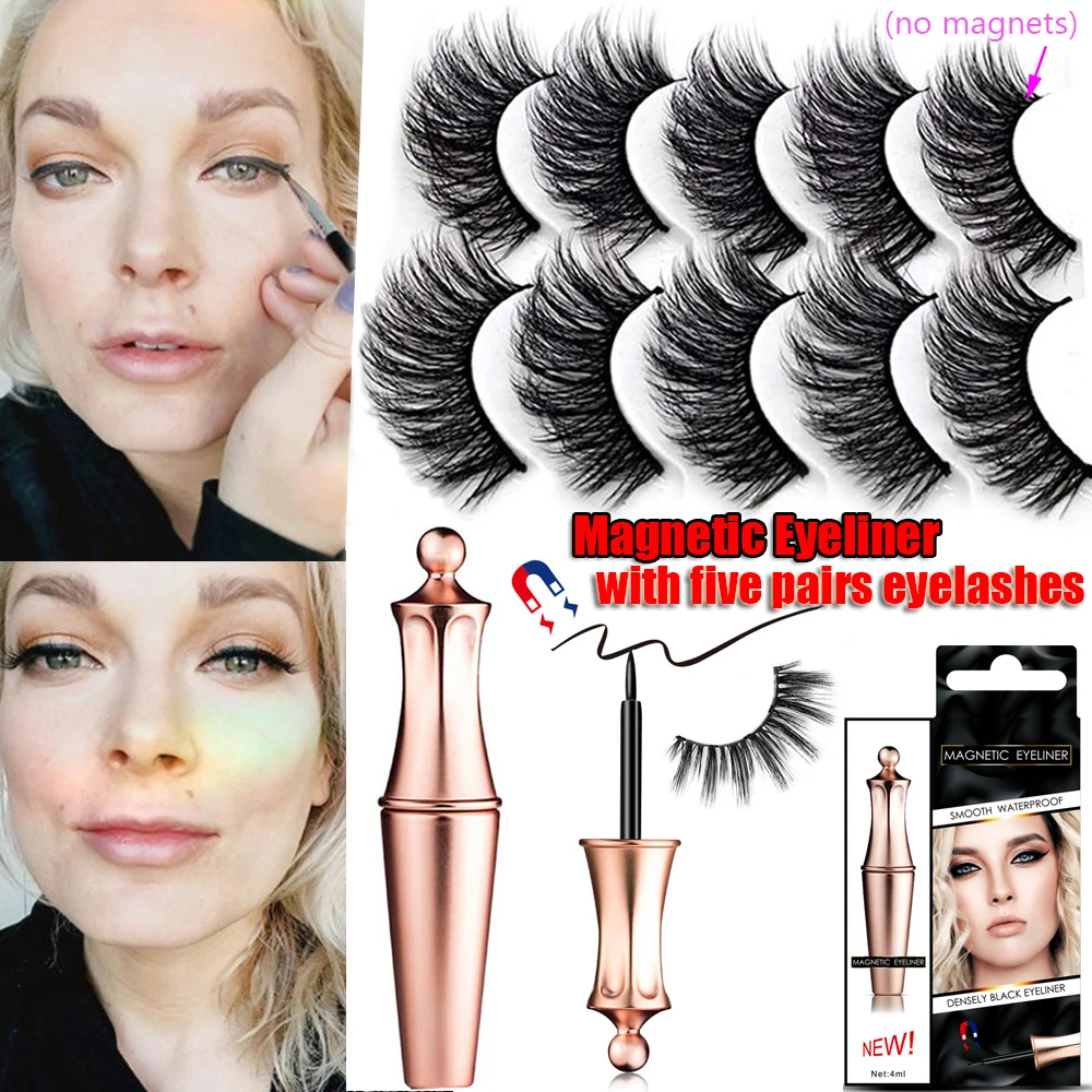 NEW DESIGN Magnetic liquid Eyeliner with Five Pairs False Eyelashes Waterproof Easy to Wear Magnetic Lashes Set Eye Makeup Tool