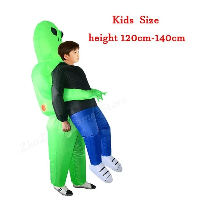 kids size Надувной костюм зеленый инопланетянин для взрослых и детей Забавный праздничный костюм нарядное платье унисекс костюм на Хэллоуин - Цвет: kids size