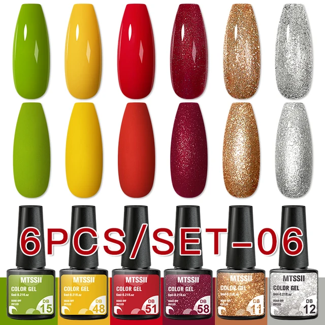 Mtssii 10Pcs/set Color Gel Nail Polish Set 100 Colors Semi Permanent UV Led Gel Varnish Soak Off Nail Lacquers Base Top Coat ZH15185 6PCS
