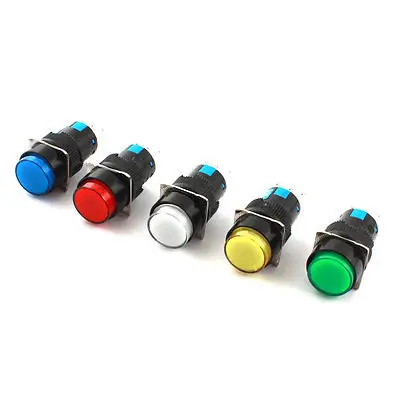 

5pcs 3Pin SPDT 16mm Threaded Locking Round Head Pushbutton Switch AC 250V 5A