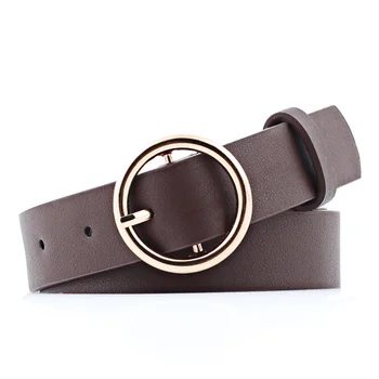 

Casual Round Buckle Belt Waistband Metal Pin Leather Simple