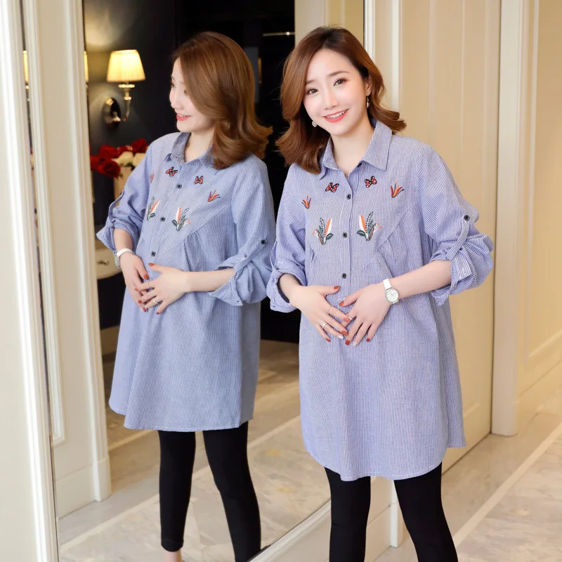 

Pregnant Women Autumn Clothing 2019 New Style Shirt Dress Loose-Fit Embroidered Pregnant Women Dress Pregnancy Clothes Spring An