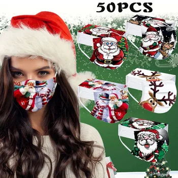 

50pc Adult Christmas For Womena And Men Santa Printed Disposable High-quality Protection 2020 Large Stock Send Fast Dropshipping