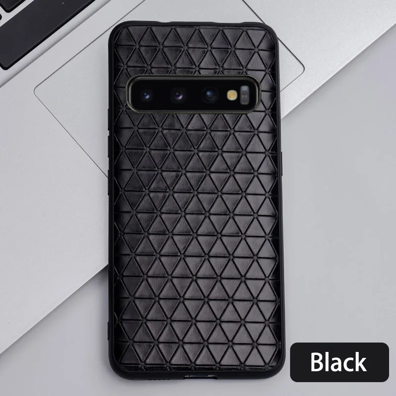 Black Воловья кожа чехол для телефона для samsung Galaxy S6 S7 S8 S9 S10 Plus Note 8, 9, 10, A20 A30 A50 A70 A5 A7 A8 Треугольники текстуре чехол - Цвет: Black